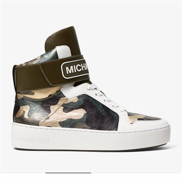 Michael Kors Green Camouflage High-Top Sneakers Gently Used - Picture 4 of 7